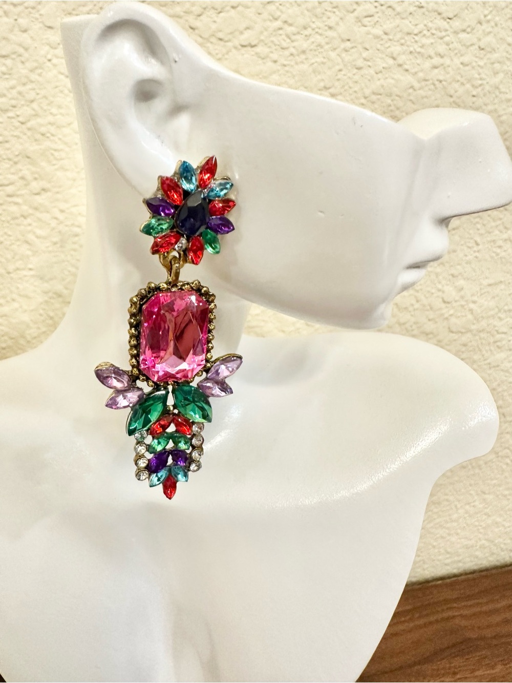 Gold-Tone Multicolored Acrylic Statement Earrings